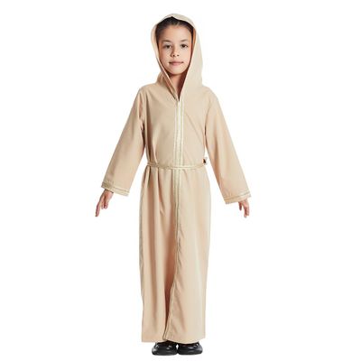 AFAVOM Muslim Dress for Girls Islamic Abaya Long Sleeve Hooded Maxi Dress Trimmings Split Hem Casual Robe Loose Fit Solid Color Outfit Eid Ramadan Kaftan Church Prayer Clothes Camel-Hooded 4-5 Years