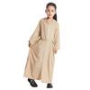 AFAVOM Muslim Dress for Girls Islamic Abaya Long Sleeve Hooded Maxi Dress Trimmings Split Hem Casual Robe Loose Fit Solid Color Outfit Eid Ramadan Kaftan Church Prayer Clothes Camel-Hooded 4-5 Years view 2