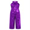 JEYPINMI Girls Sequins Jumpsuits Kids Sparkly Party Rompers Gown Halter Sleeveless Latin Jazz Dance Costume Purple 6 Years view 4