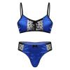 Miutii Sissy Men's Floral Lace Bra Bikini Panties 2 Piece Crossdressing Nightwear Pajamas Set Blue Large view 1