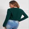 RASNEY Solid Crop Placket Blazer (Color : Dark Green, Size : Small) view 2