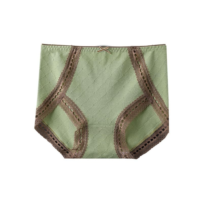 AFTOSA Women's cotton lace briefs, high-waisted, non-traceable, breathable, hip fattening, plus jacquard contrasting belly briefs