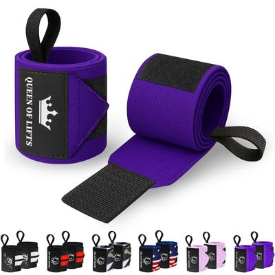 TECEUM Weightlifting Wrist Wraps with Thumb Loop Purple Queen of Lifts 12 inch Heavy-Duty Workout Wrist Support & Protection Ideal for Powerlifting, Strength Training, Bodybuilding
