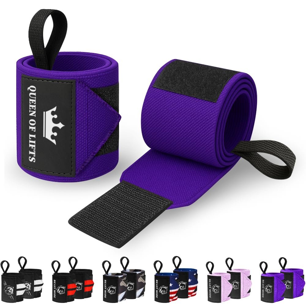 TECEUM Weightlifting Wrist Wraps with Thumb Loop Purple Queen of Lifts 12 inch Heavy-Duty Workout Wrist Support & Protection Ideal for Powerlifting, Strength Training, Bodybuilding