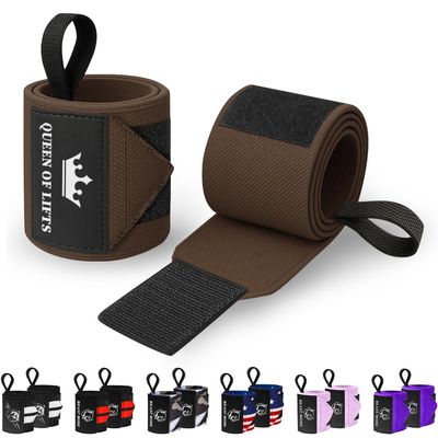 TECEUM Weightlifting Wrist Wraps with Thumb Loop  Brown  Queen of Lifts  18 inch  Heavy-Duty Workout Wrist Support & Protection  Ideal for Powerlifting, Strength Training, Bodybuilding