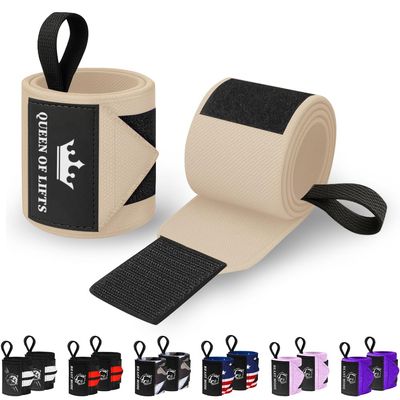 TECEUM Weightlifting Wrist Wraps with Thumb Loop  Beige  Queen of Lifts  18 inch  Heavy-Duty Workout Wrist Support & Protection  Ideal for Powerlifting, Strength Training, Bodybuilding