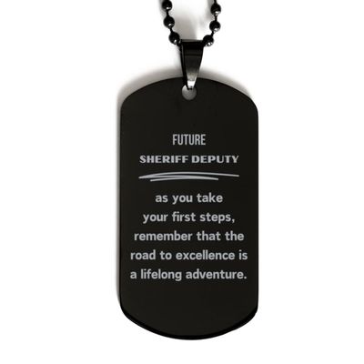Future Sheriff Deputy Gifts, The road to excellence, Sheriff Deputy Graduation Gifts, Birthday Unique Black Dog Tag For Coworkers, Men, Women, Friends