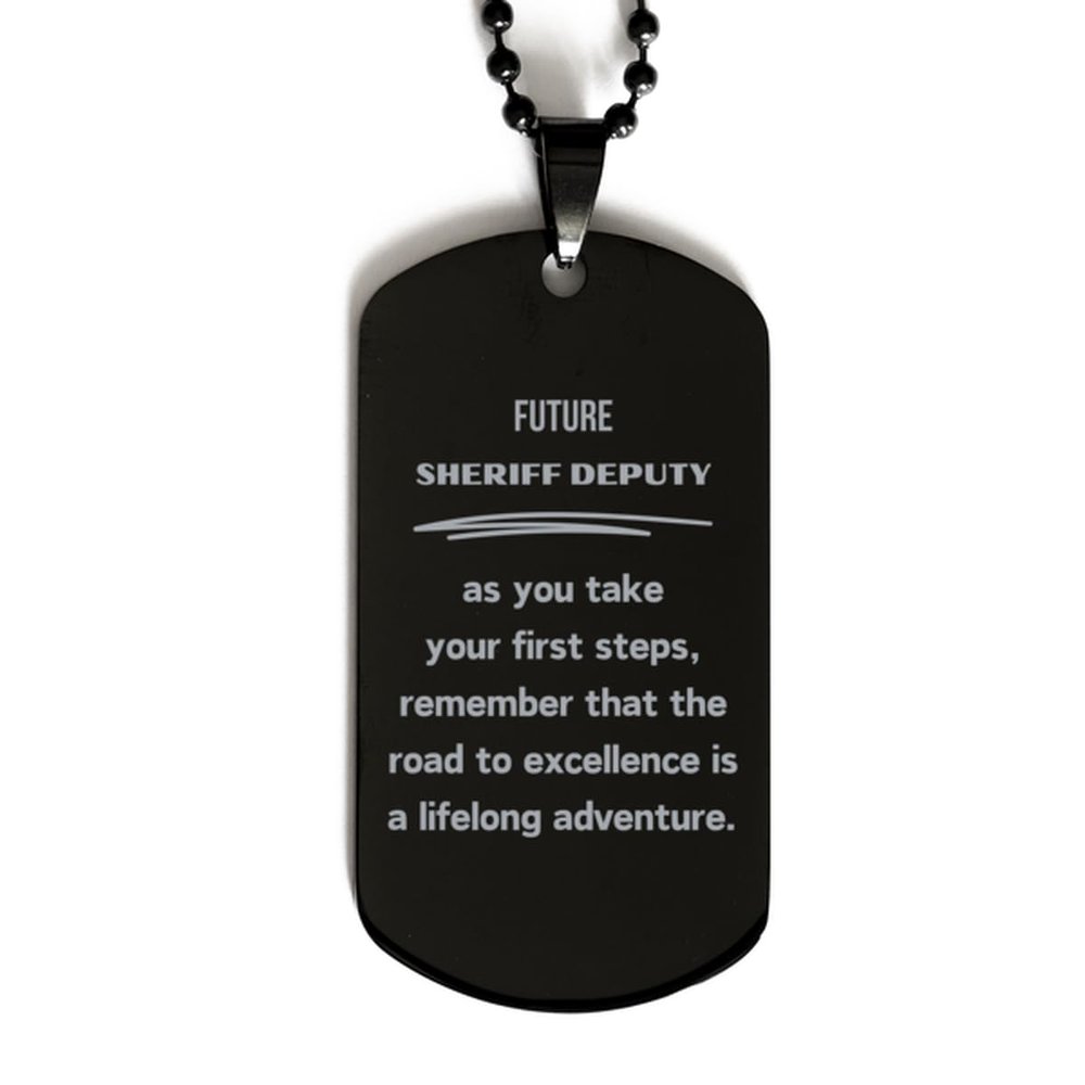 Future Sheriff Deputy Gifts, The road to excellence, Sheriff Deputy Graduation Gifts, Birthday Unique Black Dog Tag For Coworkers, Men, Women, Friends