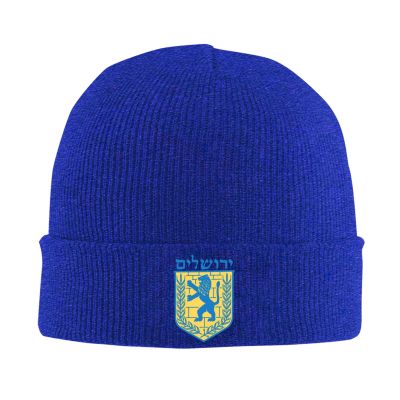 Byoblu Jewish Israel Emblem of Jerusalem Adult Knitted Hat Beanie Winter Warm Skull Hat - Men Women Blue