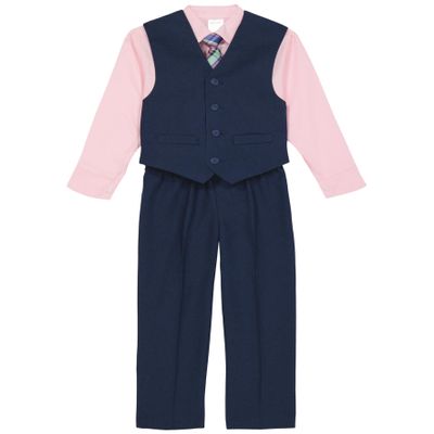 Calvin Klein Boys' 4-Piece Formal Dress Up Suit Vest Set, Vest, Pants, Collared Dress Shirt, and Tie, Bank Blue, 2T