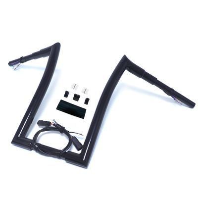 HongK 1.5" 32mm 16" Rise Pre-wired Handlebar Compatible with 08-13 Road King FLHR (Spike Corner) Black Pre Drilled Crash Bar