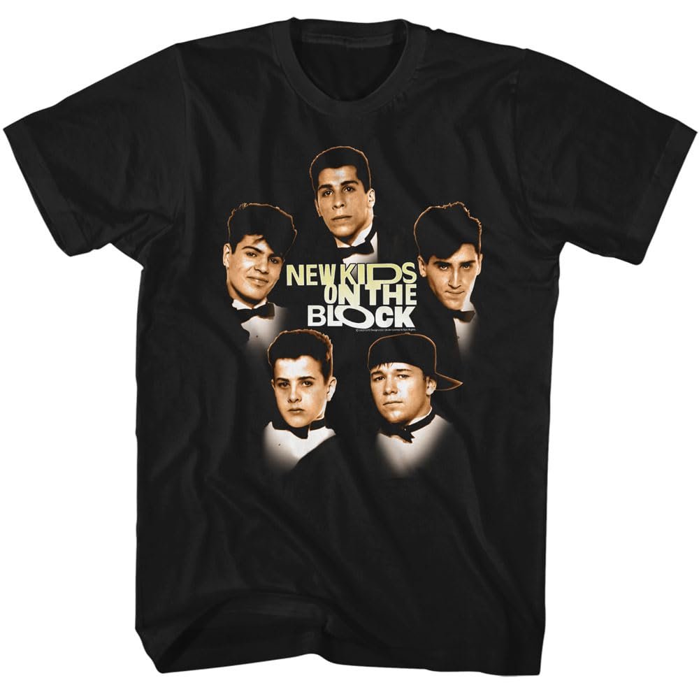 American Classics New Kids on The Block Logo Photo Adult Short Sleeve Vintage Style 90s Boy Band Graphic T-Shirt (Black, 5XL)