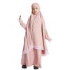 Abayas for Girls Abaya Dubai Turkey Kaftan Prayer Dress and Full Cover Lace Hijab Kids Muslim Long Sleeve Arabian Robe Ramadan Maxi Dresses Modest Islamic Casual Clothes Clothing Pink 6-7 Years view 2
