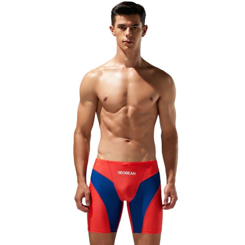 BreakEgg Mens Swim Trunks Low Waist Long Square Leg Swimwear for Men Perfect for Swimming and Hot Springs (XX-Large,230802Red)