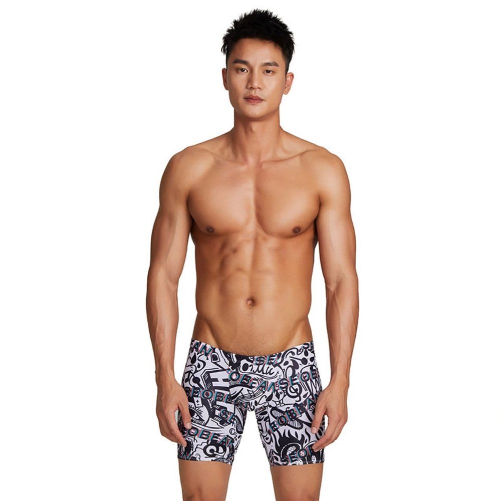 BreakEgg Mens Swim Trunks Low Waist Long Square Leg Swimwear for Men Perfect for Swimming and Hot Springs (Large,220802-Black)