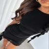 Essrite Womens Dress Slim Fit Fashion Sleeveless Crewneck Mesh Frills Ruffle Mini Bodycon Dresses Party Black Mini Dress XL view 2