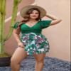 Blooming Jelly Women's Plus Size Bathing Suit One Piece Swim Dress Full Coverage Swimsuits Front Cross Swimwear(Green and Floral Print, Large) view 2