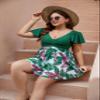 Blooming Jelly Women's Plus Size Bathing Suit One Piece Swim Dress Full Coverage Swimsuits Front Cross Swimwear(Green and Floral Print, Large) view 3