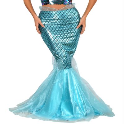 winying Womens Fishtail Skirt Long Tail Skirts Mermaid Maxi Skirt Cascading Tulle Metallic Shiny Costume Blue Medium