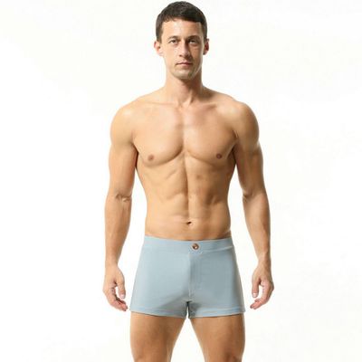 BreakEgg Mens Swim Trunks Low Waist Long Square Leg Swimwear for Men Perfect for Swimming and Hot Springs (X-Large,230801-Light Grey)