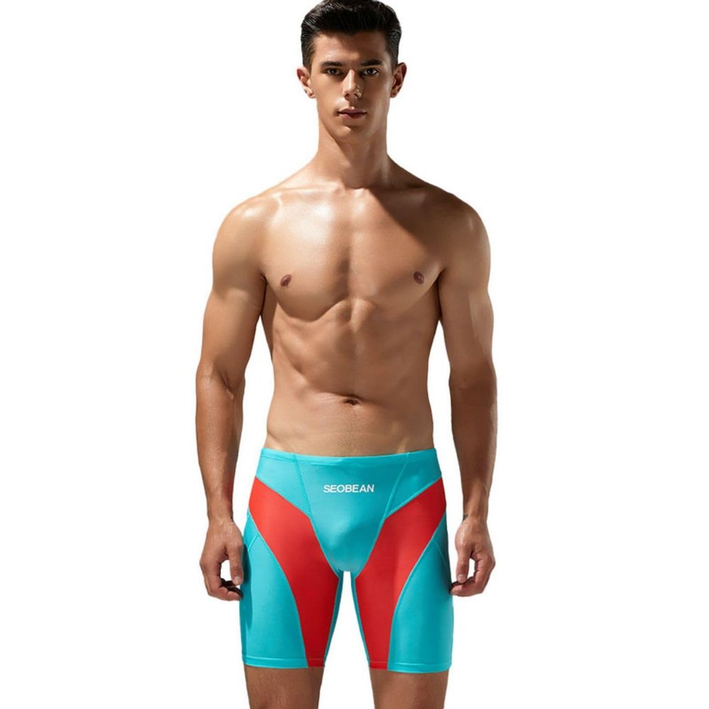 BreakEgg Mens Swim Trunks Low Waist Long Square Leg Swimwear for Men Perfect for Swimming and Hot Springs (XX-Large,230802Lake Blue)