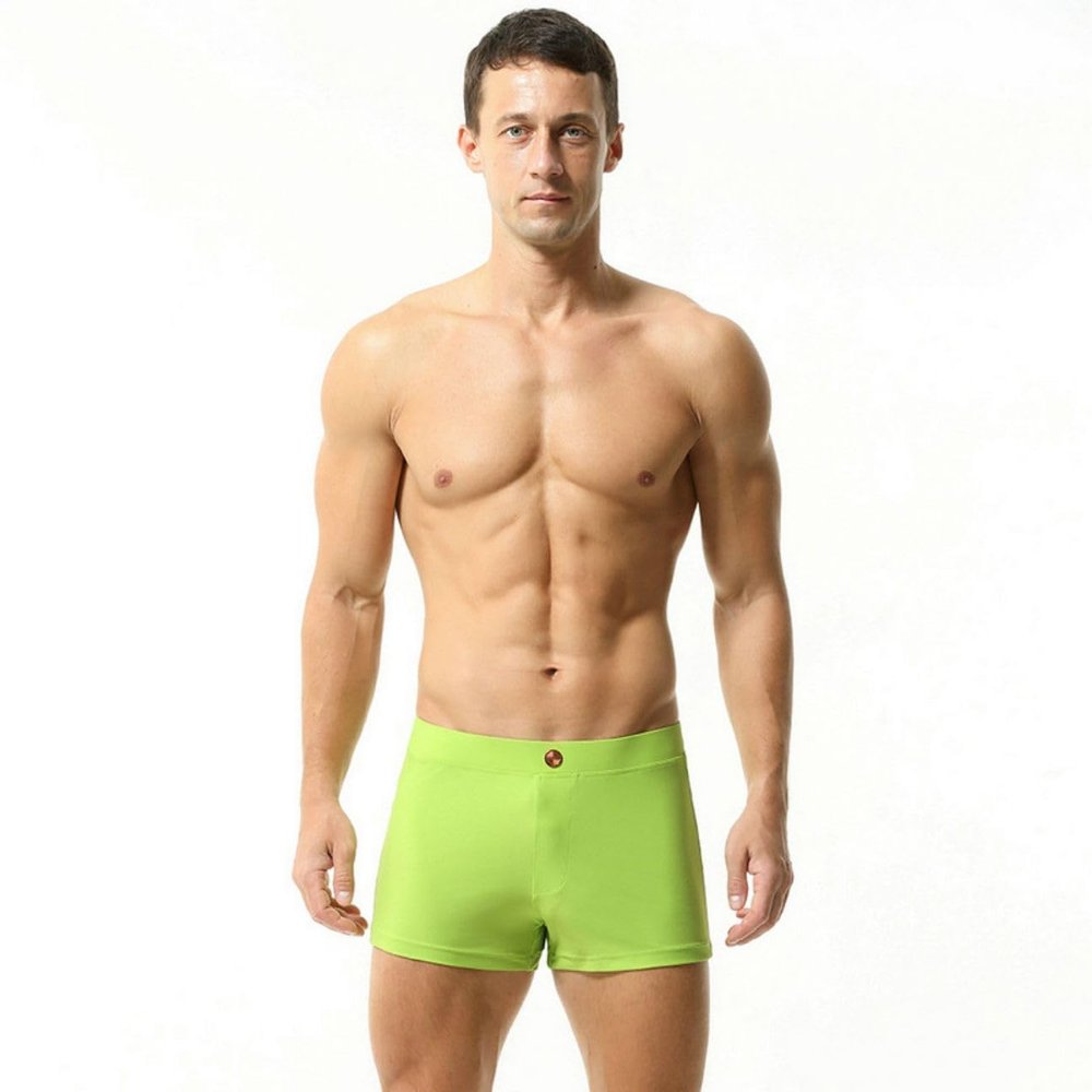 BreakEgg Mens Swim Trunks Low Waist Long Square Leg Swimwear for Men Perfect for Swimming and Hot Springs (Large,230801-FruitGreen)