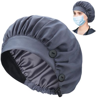 ABAMERICA Bouffant Caps with Button and Sweatband, Adjustable Scrub Caps for Women Men, Single Satin Layer