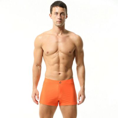 BreakEgg Mens Swim Trunks Low Waist Long Square Leg Swimwear for Men Perfect for Swimming and Hot Springs (Medium,230801-Orange)