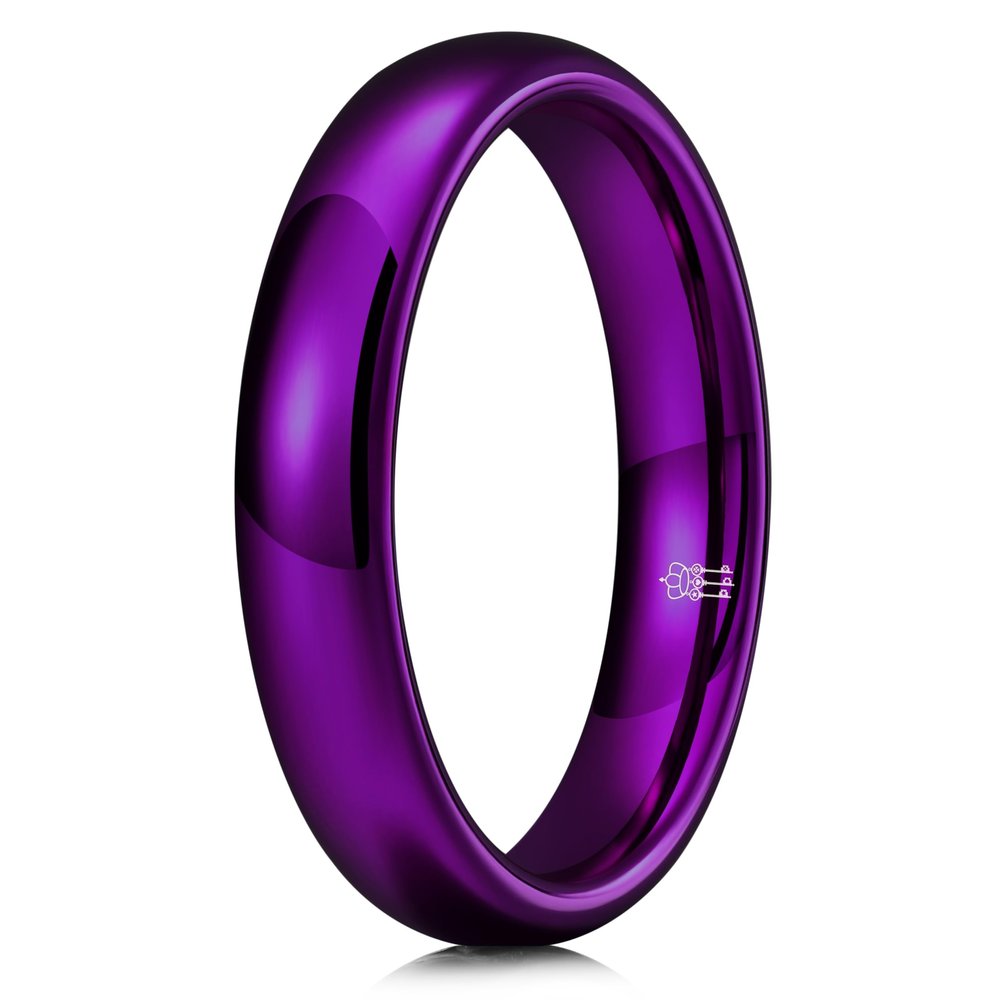 THREE KEYS JEWELRY 4mm Polished Tungsten Wedding Promise Ring for Women Mens Purple Plated High Polished Dome Style 10.5