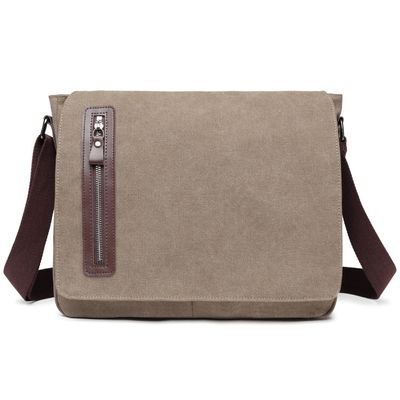 Evergoo Vintage Canvas Messenger Bag Unisex Shoulder Bag Canvas Satchel Cross Body College Working Satchel Briefcase for 14 Inch Laptop-Khaki