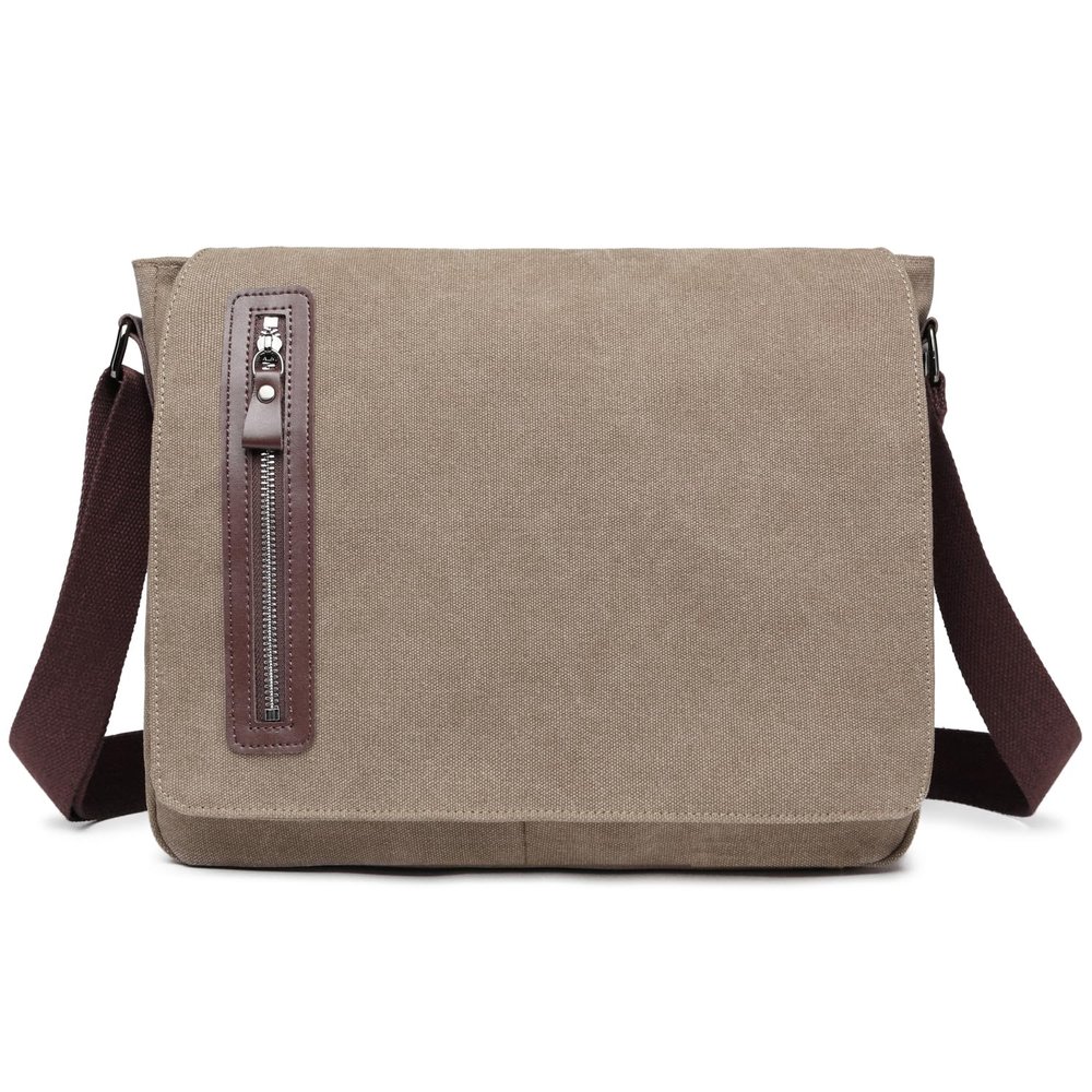 Evergoo Vintage Canvas Messenger Bag Unisex Shoulder Bag Canvas Satchel Cross Body College Working Satchel Briefcase for 14 Inch Laptop-Khaki