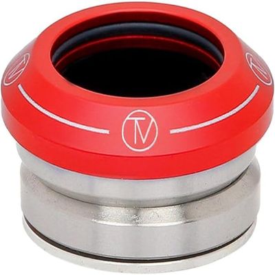 The Vault TV Velocity II Headset Red - Aluminum Dust Cover, Smooth Spinning Lightweight Scooter Headset, 1 1/8" Bearing Size, Modern TV Logo Design