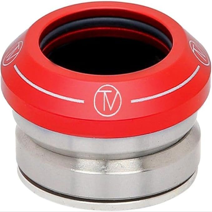 The Vault TV Velocity II Headset Red - Aluminum Dust Cover, Smooth Spinning Lightweight Scooter Headset, 1 1/8" Bearing Size, Modern TV Logo Design