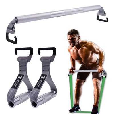 J Bryant Fitness Resistance Band Exercise Bar with Handles Large Hook Heavy Duty Short Bar Squats Full Body Strength Training Portable Home Workout Equipment