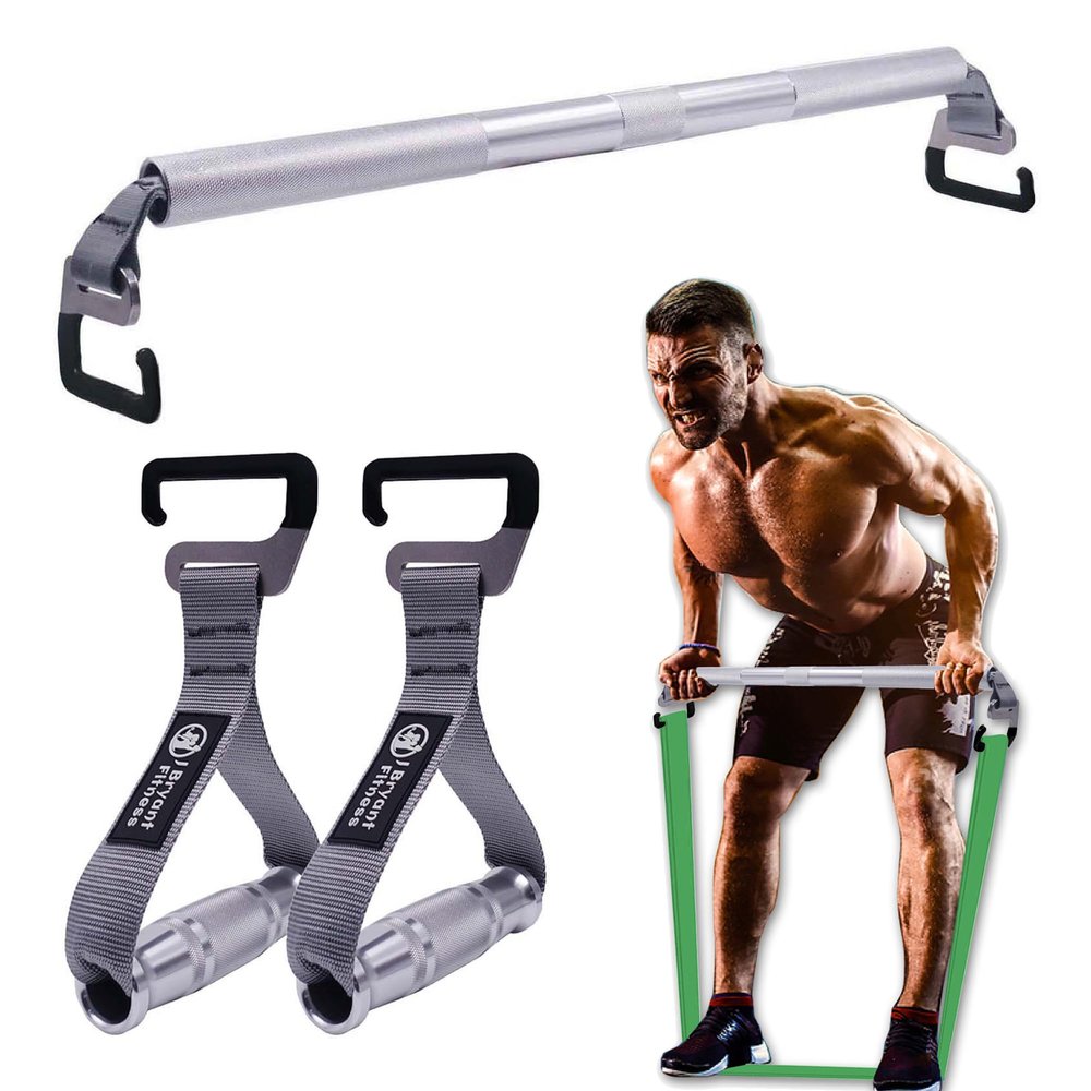 J Bryant Fitness Resistance Band Exercise Bar with Handles Large Hook Heavy Duty Short Bar Squats Full Body Strength Training Portable Home Workout Equipment