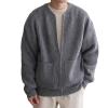leasote Warm Knitted Sweater Outwear Front Zipper Cardigan Men's Collarless with Closure Pockets Autumn Winter Solid Grey 2XL view 1