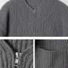 leasote Warm Knitted Sweater Outwear Front Zipper Cardigan Men's Collarless with Closure Pockets Autumn Winter Solid Grey 2XL view 4