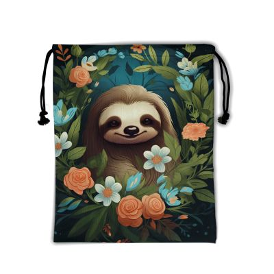 Cute Sloth Gymnastics Grip Bag - Tropical Sloth Animal Drawstring Gym Bag for Gymnasts Colorful Flowers Leaf String Bag Adjustable for Grips Shoe Towel