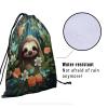 Cute Sloth Gymnastics Grip Bag - Tropical Sloth Animal Drawstring Gym Bag for Gymnasts Colorful Flowers Leaf String Bag Adjustable for Grips Shoe Towel view 4