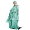 Abayas for Girls Abaya Dubai Turkey Kaftan Prayer Dress and Full Cover Lace Hijab Kids Muslim Long Sleeve Arabian Robe Ramadan Maxi Dresses Modest Islamic Casual Clothes Clothing Green 7-8 Years view 3