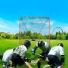 VEVOR Folding Lacrosse Goal, 6' x 6' Lacrosse Net, Portable Backyard Lacrosse Training Equipment, Steel Frame Training Net, Quick & Easy Setup Lacrosse Goal, Perfect for Youth Adult Training, Orange view 2
