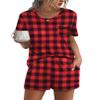 Ekouaer Womens Pajamas Sets Shorts 2 Piece Short Sleeve Lounge Sets Round Neck Sleepwear Soft Pjs with Pockets Red Plaid view 1