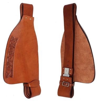EQUIGEAR Horse Western Adult Tooled Leather Replacement Saddle Fender Pair Set for Roping Trail Barrel Pleasure Saddles with Belvin Buckles AS04