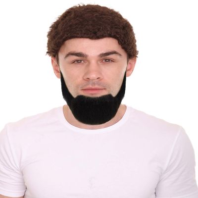 Adult Men's Natural Black Human Hair Beard, Facial Hair,Perfect for Halloween and Cosplay