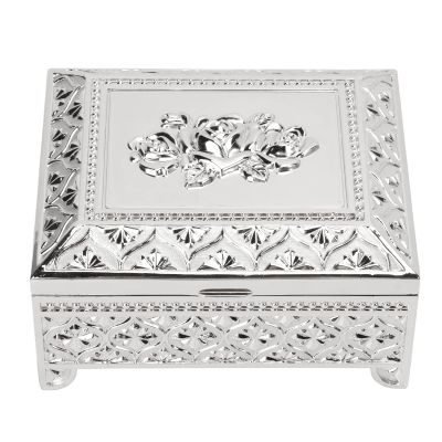 Vintage Metal Jewelry Box, Trinket Jewelry Storage Box, Vintage Rose Pattern Embossed Trinket Box, Treasure Chest Organizer, Jewelry Display Box for Birthday Gift Home Decor(Silver)
