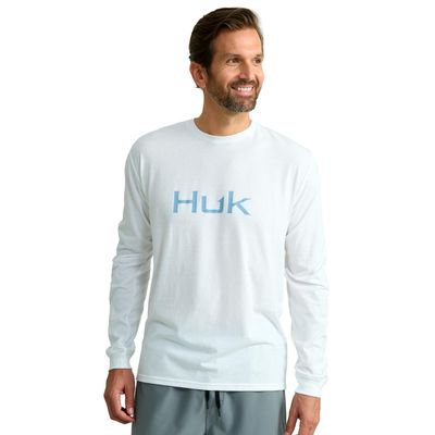 HUK Mens Performance Fishing Logo Tee, Long Sleeve, Quick-Dry, White, X-Large