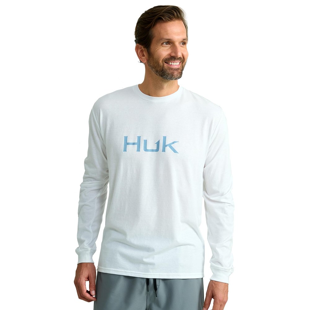 HUK Mens Performance Fishing Logo Tee, Long Sleeve, Quick-Dry, White, X-Large