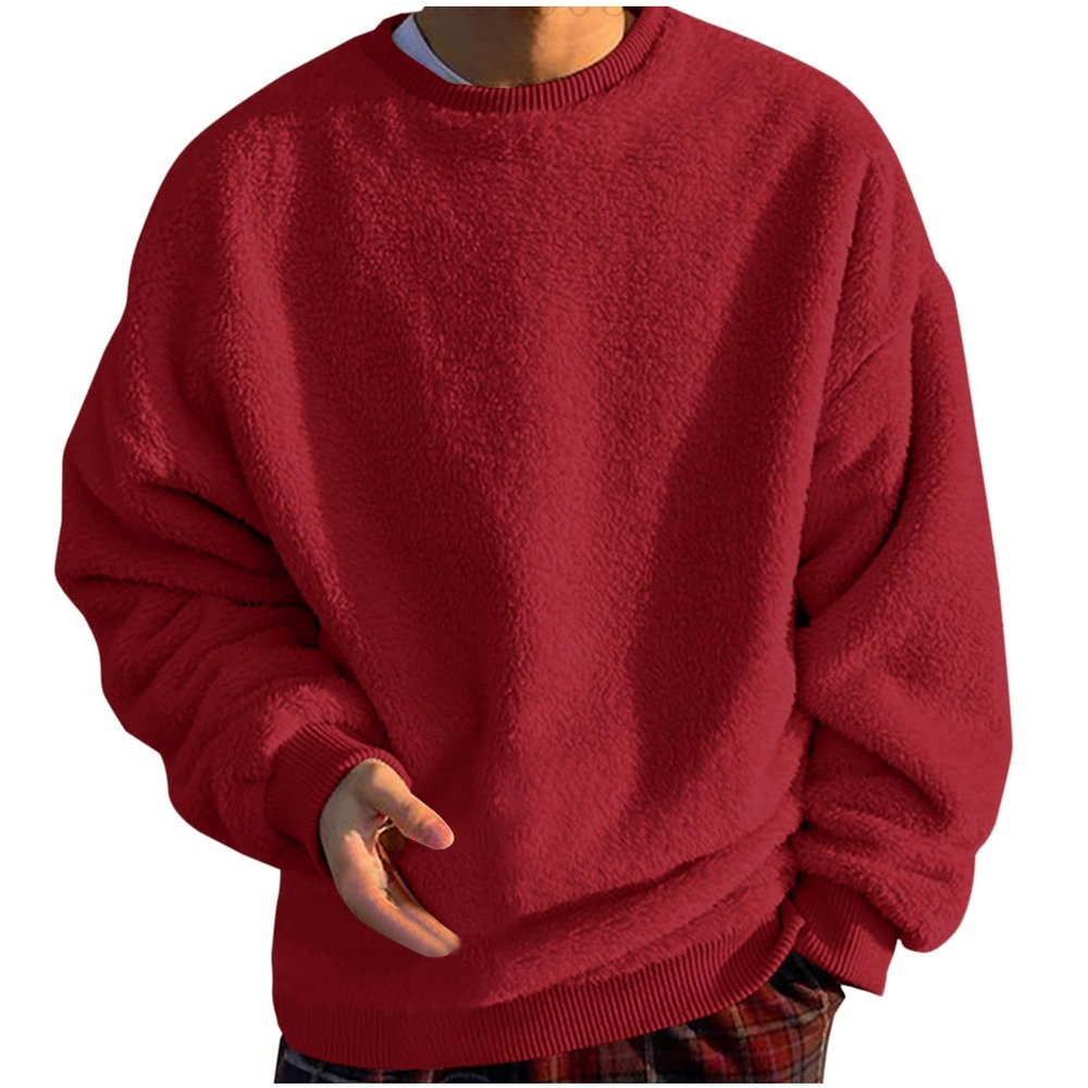 amazon clearance items Sweatshirts for Men No Hood Light Weight Long Sleeve Solid Fleece Crewneck Sweatshirt Causal Fashion Shirt Tees mens big and tall hoodie Red 5X