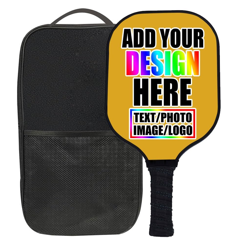 ZOLRITH Pickle Ball Paddles Set Custom Add Your Name Logo Photo Pickleballs Rackets, Great Pickleballs Gift for Beginner, 1 Paddel with 1 Storage Bag, Goldenrod