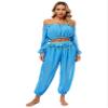 easyforever Women's Belly Dance Costume Split Puff Sleeve Crop Top Harem Pants Dance Outfits Light Blue One Size view 1